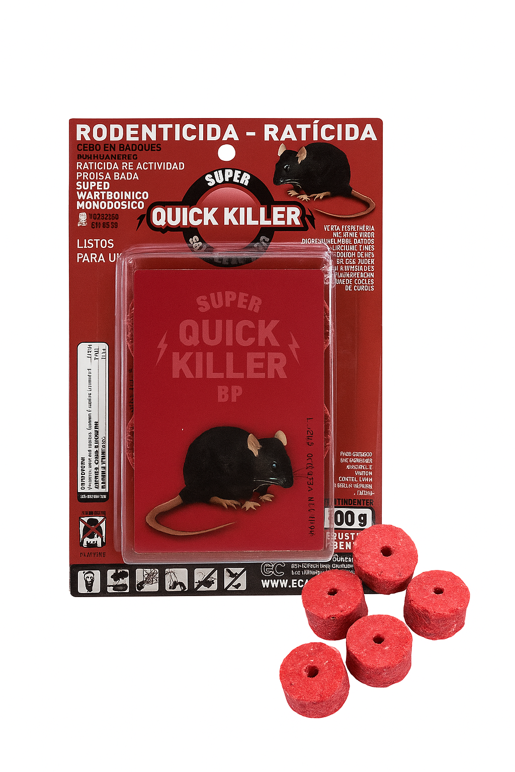 Veneno Para Ratas Cebo Rodenticida Mata Roedor Quick Killer