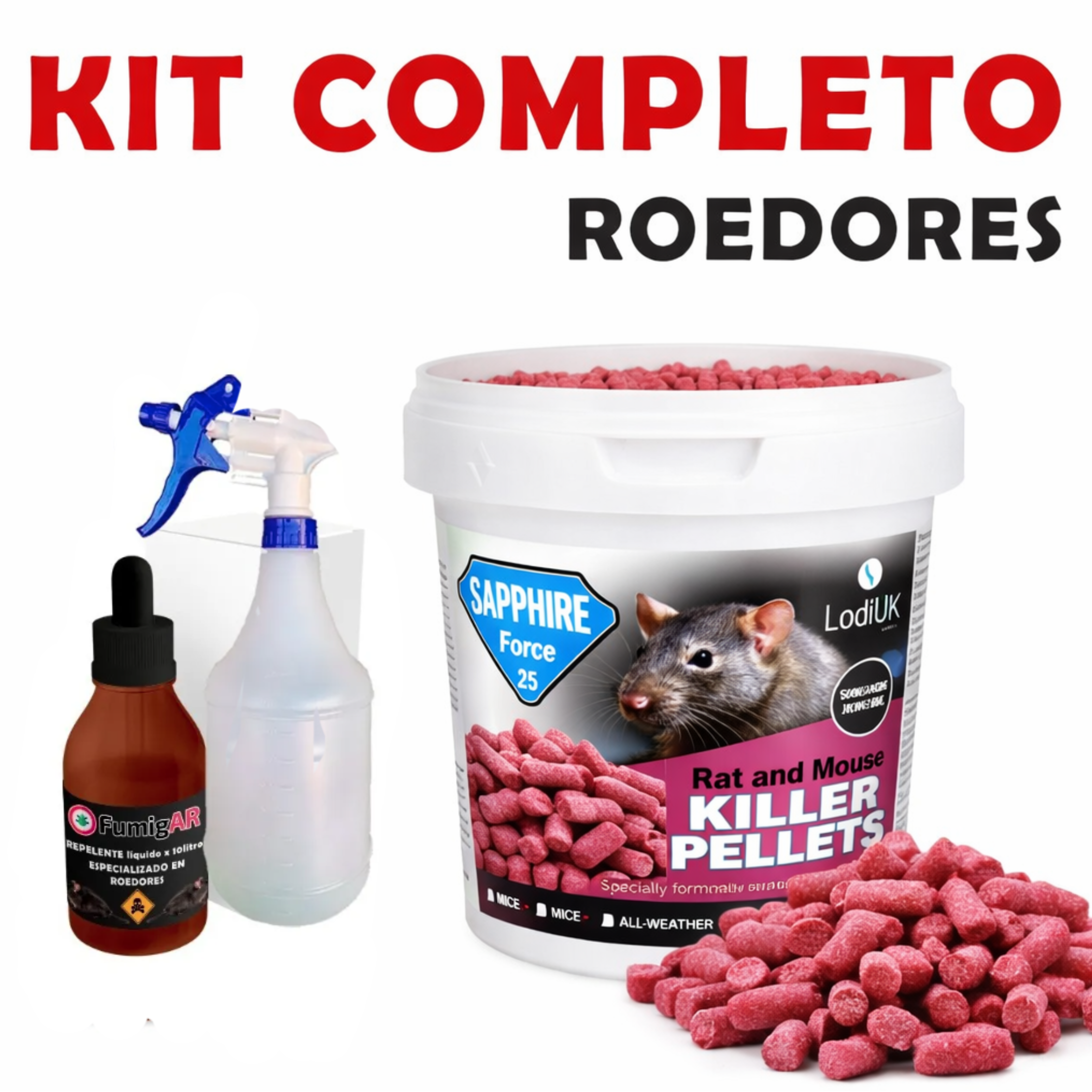 Kit Cebos Rodenticida En Pellets + Repelente Para Fumigar Ratas Veneno Mata - Extra Grande